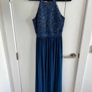 Blue Sequined Full-Length Gown